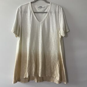 Chico's V-Neck Tshirt Top Short Sleeve Ombre Ivory Knit Women's Size 3, XL